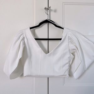 Zara White Cropped Top w/ Puffy Sleeves